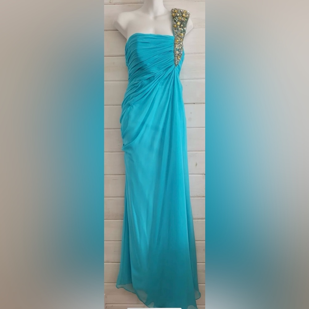 Elegant Blue One Shoulder Embellished Gown